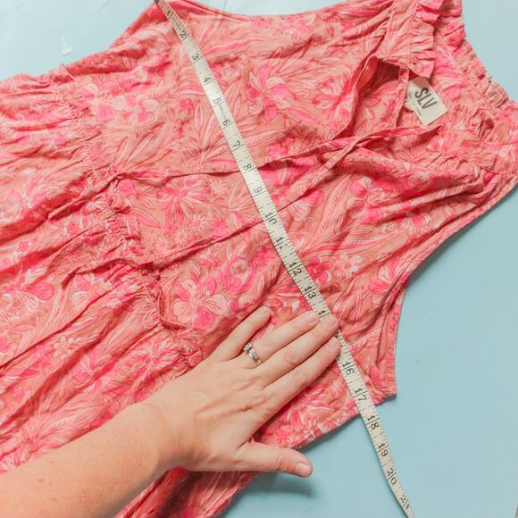 SLV Sur La Vague Pink Pattern Sleeveless Full Length Tiered Maxi Dress One Size - Picture 5 of 9